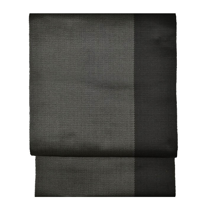 本場黄八丈 八寸名古屋帯 綾織 黒 無地 グレー 斜め縞 | hanaito